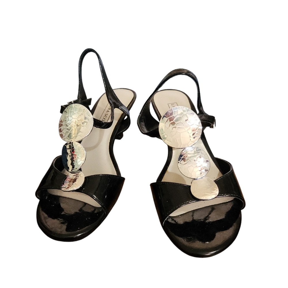 Laura Scott Strappy Sandals with Silver Tone Discs Size 6.5